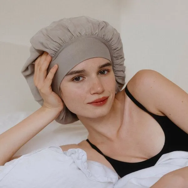 Qupro Qupro Schlafhaube Bonnet vegane Seide Cupro, Beige, – Produktbild 4 von 5