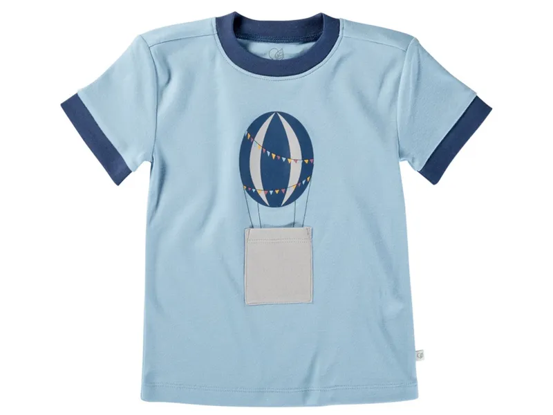 HANS NATUR Kinder T-Shirt Bio-Baumwolle Heißluftballon blau Gr.98/104, Blau, – Produktbild 1 von 2