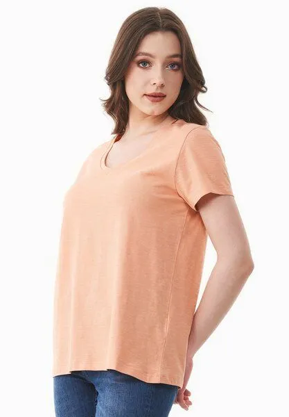ORGANICATION ORGANICATION Damen Basic T-Shirt aus Bio-Baumwolle mit V-Ausschnitt, Peach, – Produktbild 4 von 4