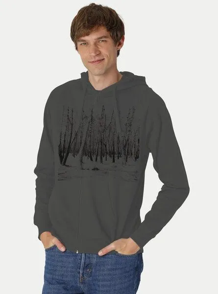 Peaces.bio - handbedruckte Biomode Peaces.bio - handbedruckte Biomode Herren Zip-Hoodie Woodland, Graphitgrau, – Produktbild 2 von 2