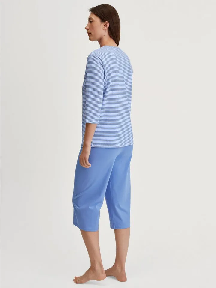 CALIDA CALIDA Schlafanzug Spring Nights (2 tlg) Rundhalsausschnitt, Baumwolle, atmungsaktiv, 3/4-Länge, Blau, – Produktbild 3 von 5
