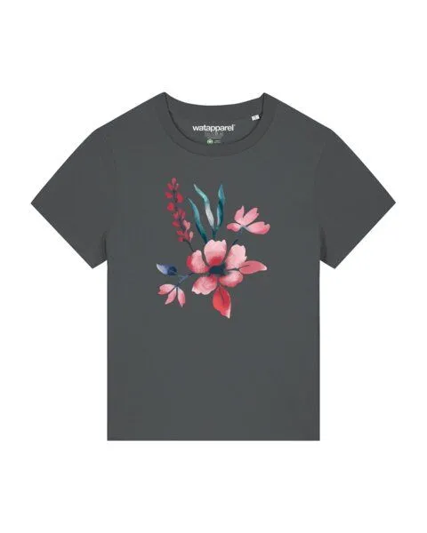 watapparel watapparel T-Shirt Frauen Blume in Wasserfarbe 01, Anthracite, – Produktbild 1 von 3