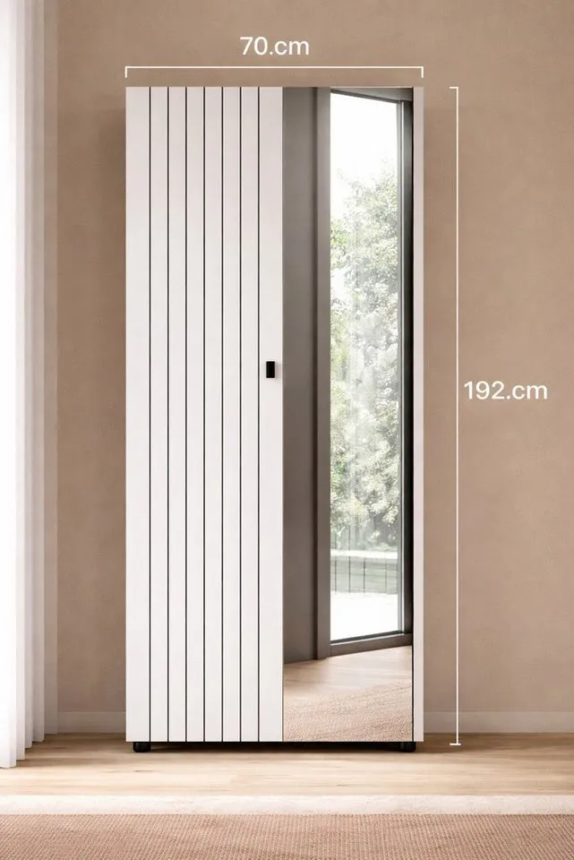 Inn.Furn Garderobenschrank Loreno (Schuhschrank in Kaschmir / Sand mit Schwarz, Spiegeltür, 70 x 192 cm) variable Inneneinteilung, Beige, – Produktbild 5 von 5