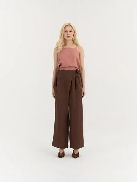 AmourLinen AmourLinen Leinenhose mit Bindegürtel GAIA, Kakao (braun), – Produktbild 1 von 1