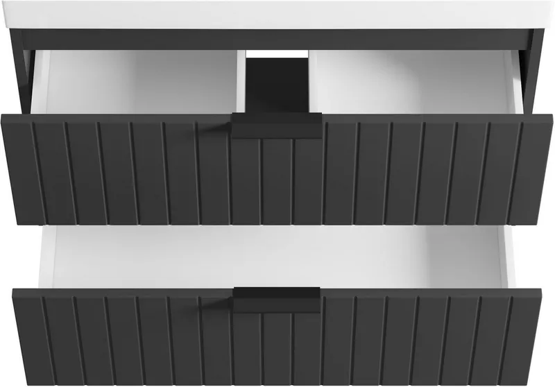 welltime Waschtisch HARMONY mit Waschbecken, Breite 60 oder 80cm, modernes Design, Schrank mit 2 Schubladen, Soft-Close-Function, Paneeloptik, Schwarz, – Produktbild 5 von 5