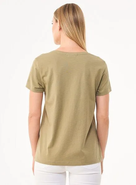 ORGANICATION ORGANICATION Damen Basic T-Shirt aus Bio-Baumwolle mit V-Ausschnitt, Grün(olive), – Produktbild 4 von 4