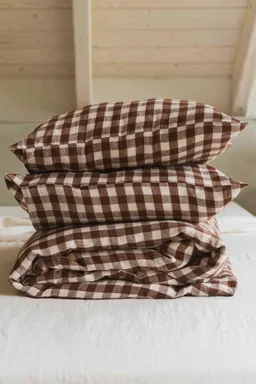 AmourLinen AmourLinen unisex vegan Set Bettwäsche Mocha Gingham – Produktbild 1 von 1