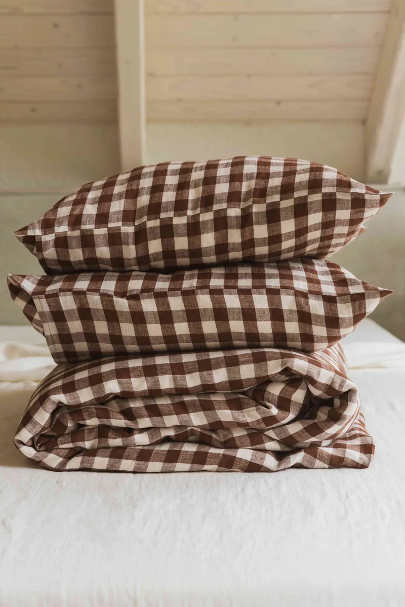AmourLinen AmourLinen unisex vegan Set Bettwäsche Mocha Gingham, Braun, – Produktbild 1 von 2