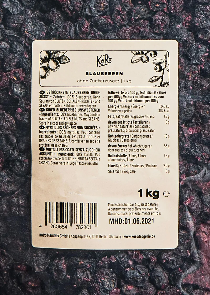 KoRo Blaubeeren ohne Zuckerzusatz 1 kg – Produktbild 3 von 5