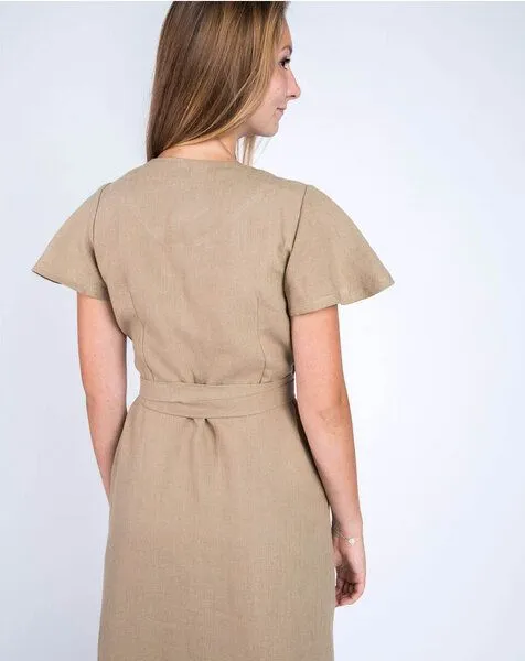 Aatise Aatise 100% Leinen-Wickelkleid mit Schmetterlingsärmeln Zargot, Beige, – Produktbild 3 von 4