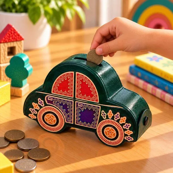 Janselo Auto Kinder-Spardose aus Shanti-Leder in Grün – Produktbild 2 von 4