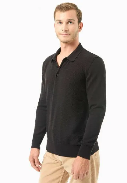 ORGANICATION ORGANICATION Polokragenpullover aus Bio-Baumwolle, Black, – Produktbild 3 von 4