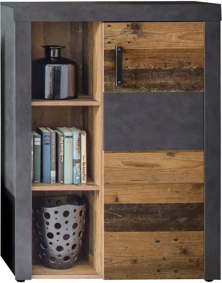 Home affaire Highboard Ilana, Stauraumschrank mit 1 Tür & 3 Fächern - (B/T/H) 87/34/118 cm, Grau, – Produktbild 4 von 5