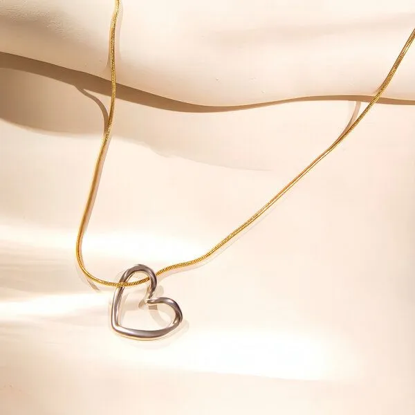 ELEKTROPULLI ELEKTROPULLI Herz Kette 1mm Längen: 45 cm / 55 cm / 65 cm, Silber kette mit gold herz, – Produktbild 4 von 5