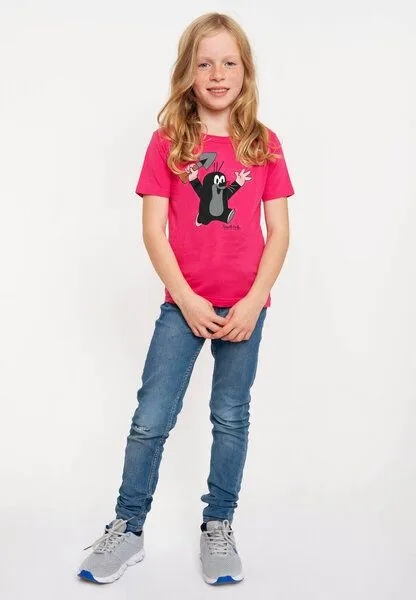 LOGOSH!RT LOGOSH!RT - Krtek - Der kleine Maulwurf - Juhu - Bio T-Shirt Print - Kinder - Jungen & Mädchen, Pink, – Produktbild 4 von 4