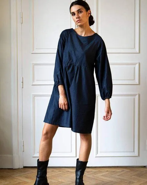 Aatise Aatise Zlem Kleid drei Viertel Ärmel 100% Bio-Baumwolle upgecycelt, Blau, – Produktbild 2 von 4