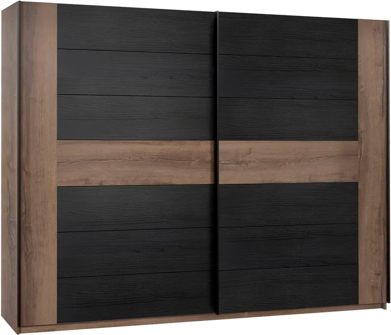 FORTE Schwebetürenschrank Bellevue, viel Stauraum mit schwarzen Metallgriffleisten, ca. 270x210cm, Beige|schwarz, – Produktbild 3 von 5