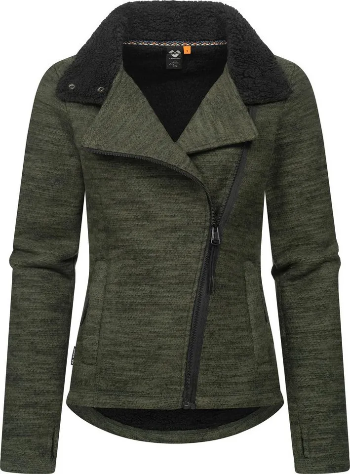 ragwear ragwear Strickfleecejacke Saskie Melange Grob gestrickte Damen-Jacke mit Teddyfell-Futter, Grau|grün, – Produktbild 2 von 4