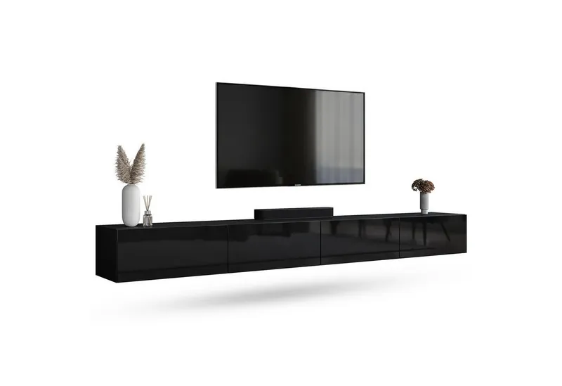 Planetmöbel TV-Schrank West TV-Board, Fernsehtisch 280 cm lang, TV-Lowboard (für Fernseher bis 65 Zoll, TV Schrank viel Stauraum, 2-St., sideboard hängend, Fernsehschrank 2x 140 x 30 x 37,5 cm) schwarz, Schwarz, – Produktbild 1 von 4