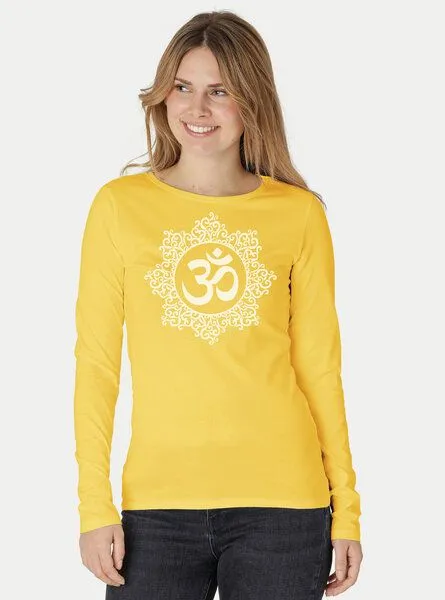 Peaces.bio - handbedruckte Biomode Peaces.bio - handbedruckte Biomode Bio-Damen-Langarmshirt classic OHM, Gelb, – Produktbild 3 von 3