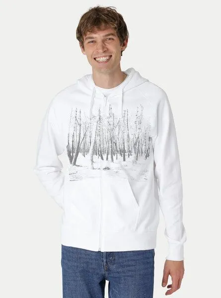 Peaces.bio - handbedruckte Biomode Peaces.bio - handbedruckte Biomode Herren Zip-Hoodie Woodland, Weiss, – Produktbild 2 von 2