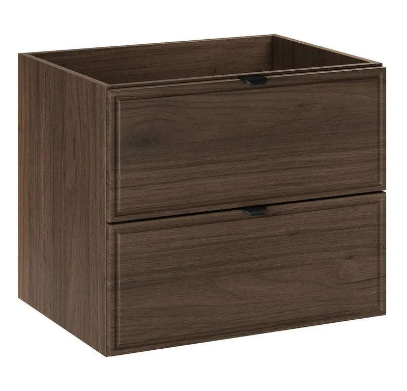 Lomadox Waschbeckenschrank TEMUCO-56-WALNUT 60 cm breit, Walnuss mit Rahmenfräsung, 2 Schubladen, Braun, – Produktbild 1 von 5