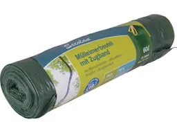 Secolan Secolan Mülleimerbeutel mit Zugband 60 Liter, 15 Stück ,30 µ, grün – Produktbild 1 von 1
