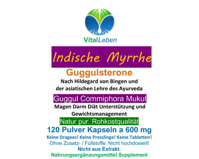 VitalLeben Guggul Indische Myrrhe reich an Guggulsteronen ohne Zusatzstoffe Kapseln, 1 er Dose à 120 St., 72 g, Art. 26810-120 – Produktbild 2 von 5