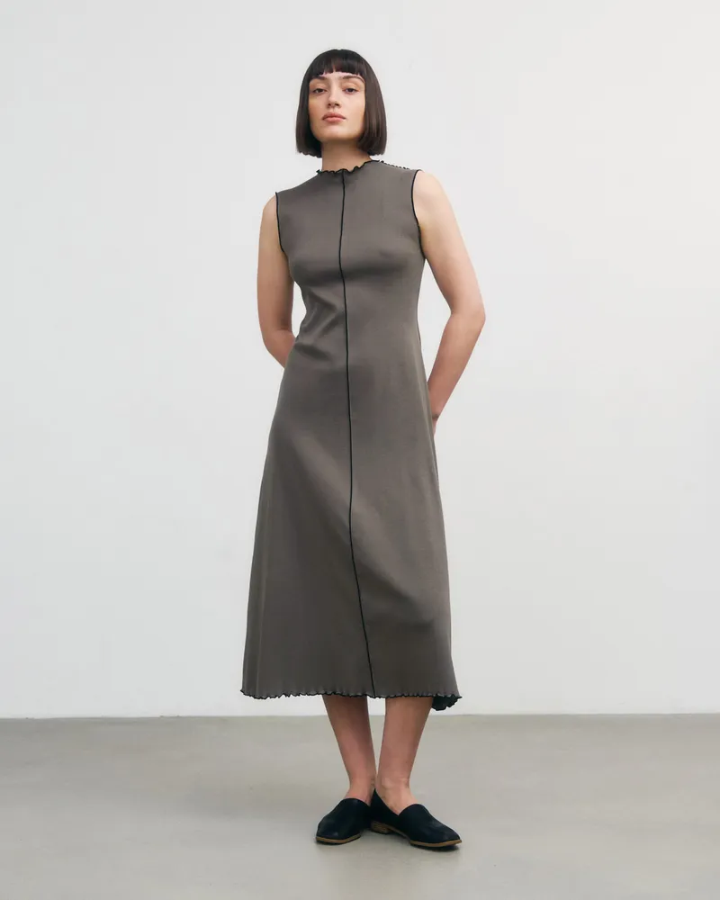 Rotholz Rotholz Damen vegan Kleid Pin Tucked Fawn Grau, Grau, – Produktbild 1 von 2