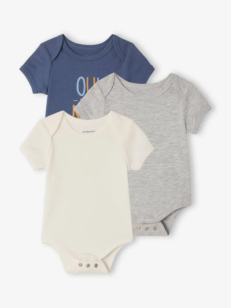 Vertbaudet 3er-Pack mitwachsende Baby Schlupfbodys mit kurzen Ärmeln, Grau meliert, – Produktbild 1 von 4