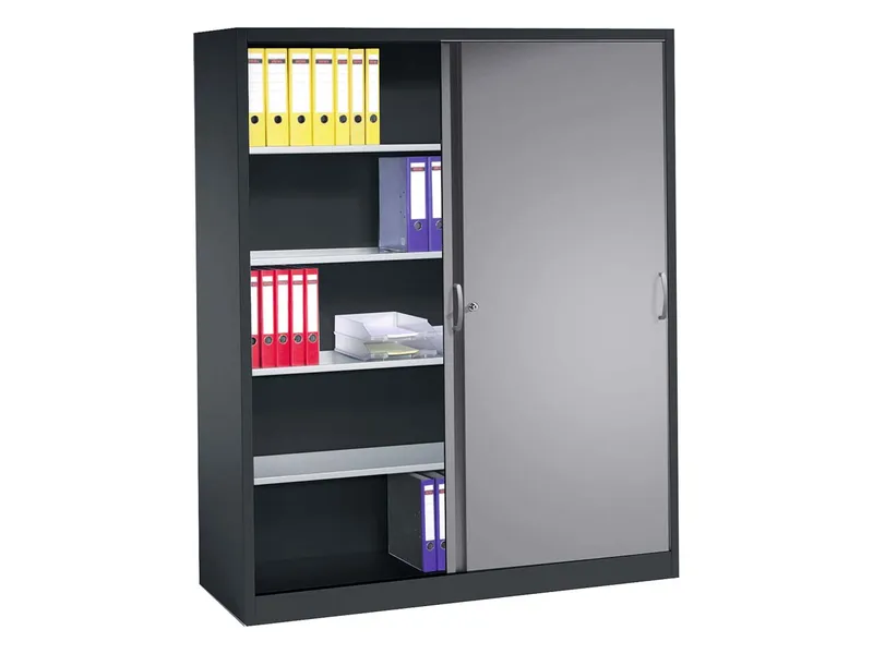 C+P C+P Schiebetürenschrank aus Stahl 160 cm breit anthrazit/alusilber T 50 H 195 – Produktbild 1 von 1