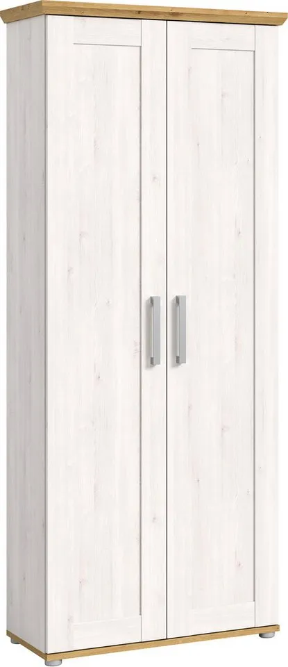 Home affaire Garderobenschrank COSENZA, Höhe 196 cm, 2 Türen, 2 Böden, 1 Kleiderstange Hochschrank, Stauraumschrank, Schrank, Flurschrank, Dielenschrank, Weiß, – Produktbild 2 von 5