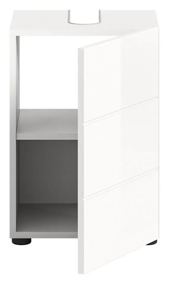 xonox.home Waschbeckenunterschrank Weiß Hochglanz Siphonausschnitt Melamin Modern 38x56x34 cm, Weiß, – Produktbild 3 von 5