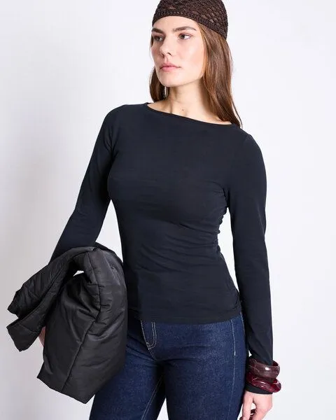 JAN N JUNE JAN 'N JUNE Boat-Neck-Longsleeve JURI GOTS, Schwarz, – Produktbild 1 von 2