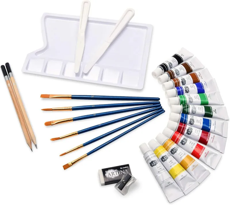 Artina Kreativset Santorini Malset, Mehrfarbig, 30-tlg., bis 100 cm, inkl. Staffelei, Perfektes Starterset, inkl. 12 Acrylfarben & Zubehör, inkl. Zeichenset, Bunt, – Produktbild 3 von 5