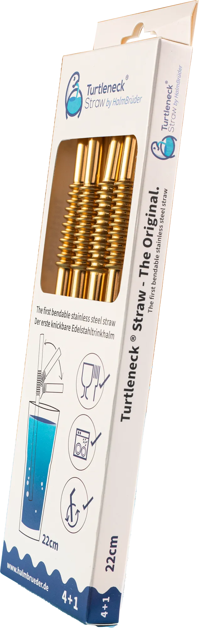 nuts innovations Turtleneck Straw Biegsamer Trinkhalm aus Edelstahl 4 Stück / 22 cm inklusive Reinigungsbürste Gold - Sonstiges Küchenzubehör von Nuts Innovations, Gold, – Produktbild 2 von 2