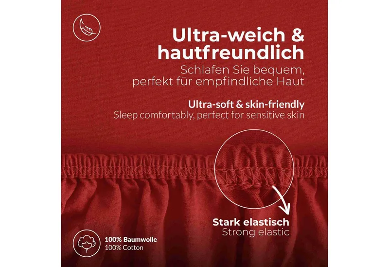 etérea Himmlische Qualität Spannbettlaken etérea Comfort Jersey Spannbettlaken, Jersey, Gummizug: rundum, (1 Stück), Rot, – Produktbild 4 von 5