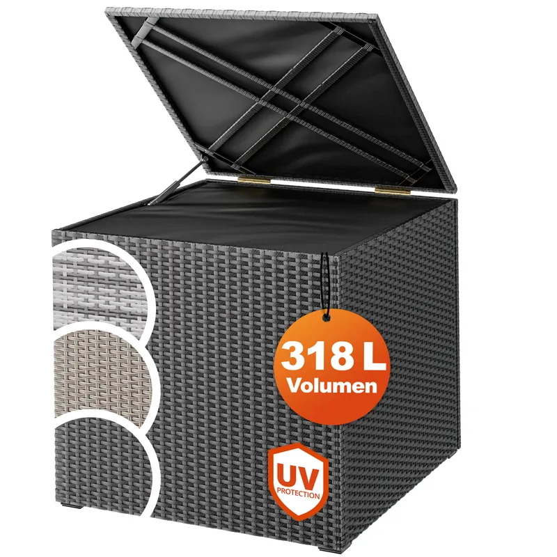 Casaria® Gartenbox Polyrattan 318L Schwarz mit Innenverkleidung wetterfest, Schwarz, – Produktbild 1 von 2