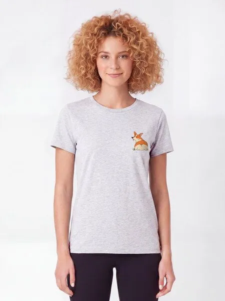 watapparel watapparel T-Shirt Frauen Corgi, Cool heather grey, – Produktbild 2 von 2