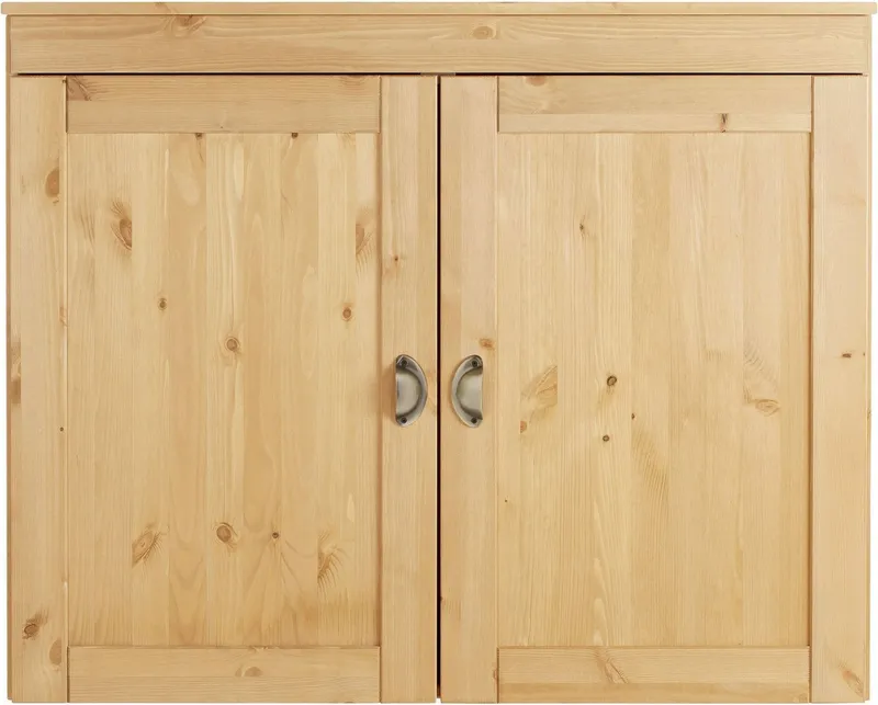 Home affaire Hängeschrank Oslo 100 cm breit, massiver Kiefer, 2 Türen, Metallgriffe, Landhaus-Optik, Beige, – Produktbild 3 von 5