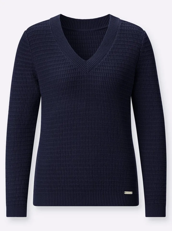 Witt Witt Strickpullover V-Pullover Langarm, Blau, – Produktbild 3 von 5