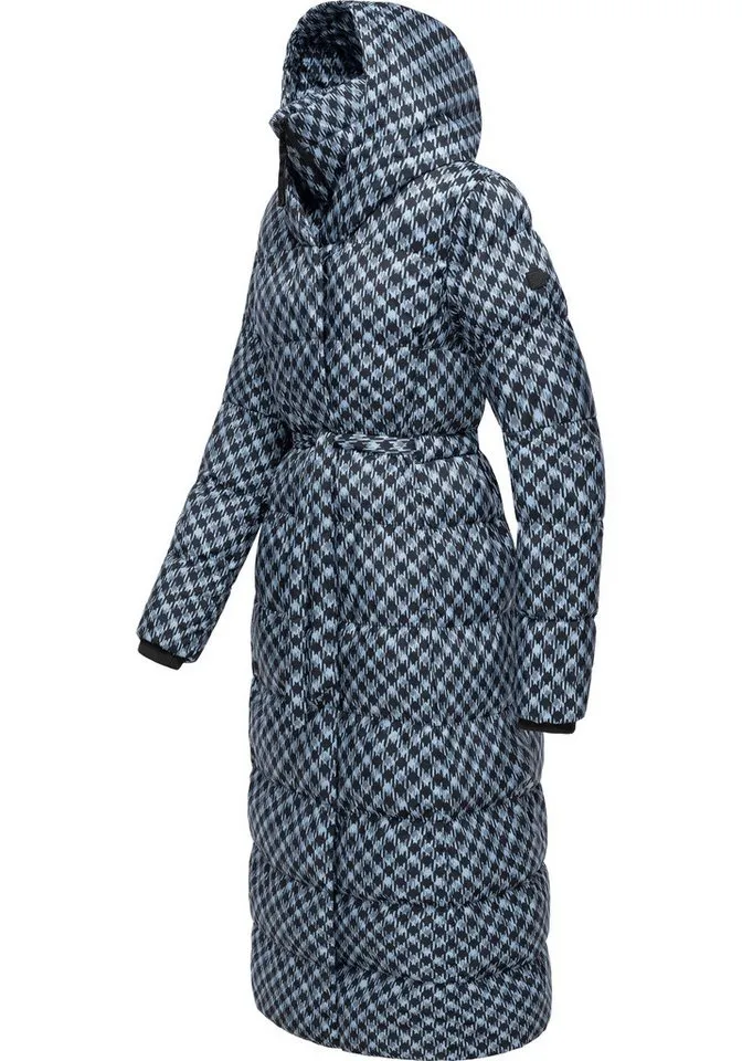 ragwear ragwear Steppmantel Niara Long Print wasserdichter Mantel mit angesagtem Hahnentritt Muster, Blau, – Produktbild 3 von 3