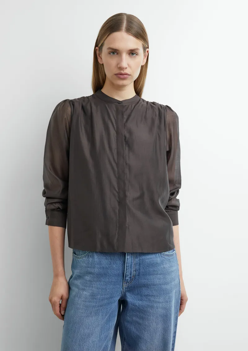 comma comma Verkürzte Bluse mit Raff-Details, Braun, – Produktbild 2 von 3