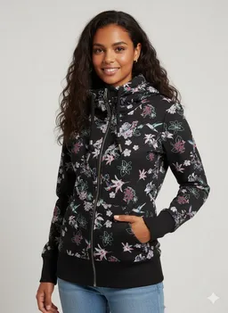 ragwear ragwear Sweatjacke NESKA ZIP FLOWERS O figurbetont mit floralem Allover-Print und großer Kapuze – Produktbild 1 von 1