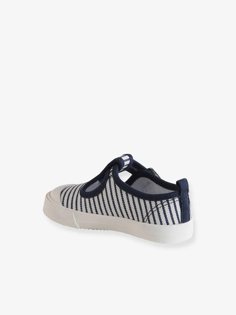 Vertbaudet Vertbaudet Baby Stoffschuhe mit Schnalle, Blau gestreift, – Produktbild 4 von 4