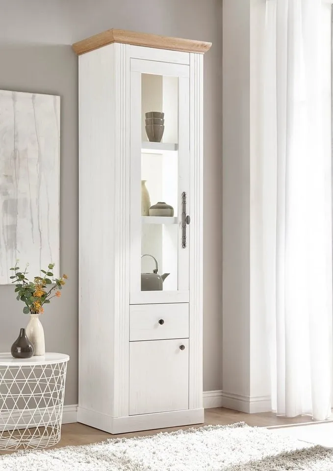 OTTO home Vitrine Westminster, Hochschrank im Landhausstil, Glasvitrine, Stauraumelement Metallgriffe, ausreichend Stauraum, in 2 Farben erhältlich, Weiß, – Produktbild 7 von 8