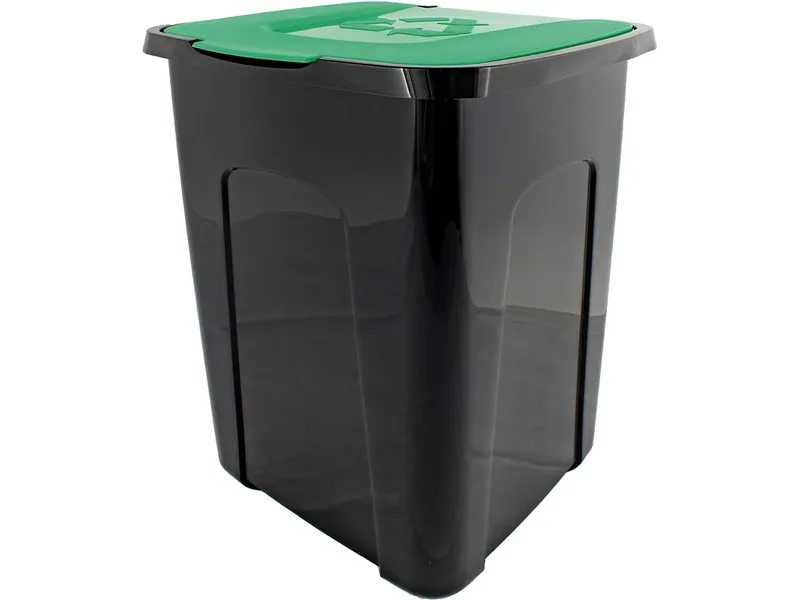 Mülleimer mit Klappdeckel, schwarz/grün, 50 l – Produktbild 1 von 1