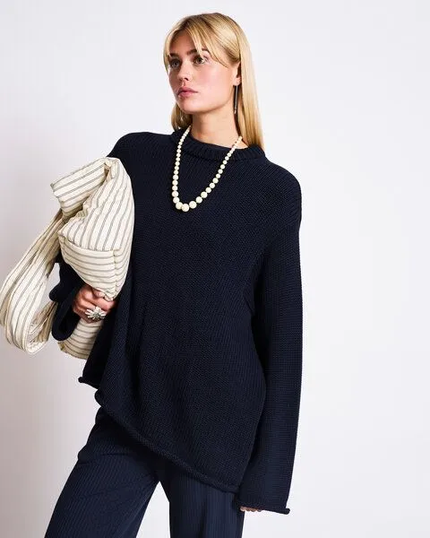 JAN N JUNE JAN N JUNE Strickpullover SONA aus Bio-Baumwolle GOTS, Nightfall, – Produktbild 1 von 4
