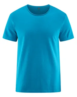 HempAge Hempage Herren vegan T-Shirt Mit Gerolltem Saum Azurblau – Produktbild 1 von 1