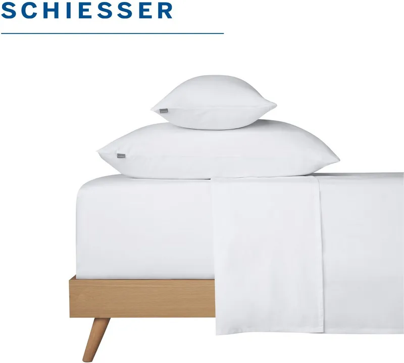 Schiesser Schiesser Bettlaken Smoothy aus glatter Baumwolle in klassischer, hotelinspirierter Optik, Renforcé, Gummizug: ohne, (1 Stück), Oeko-Tex® zertifiziert, Weiß, – Produktbild 1 von 5